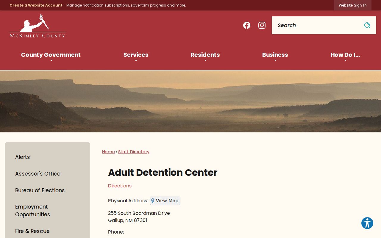 McKinley County Adult Detention Center official directory page