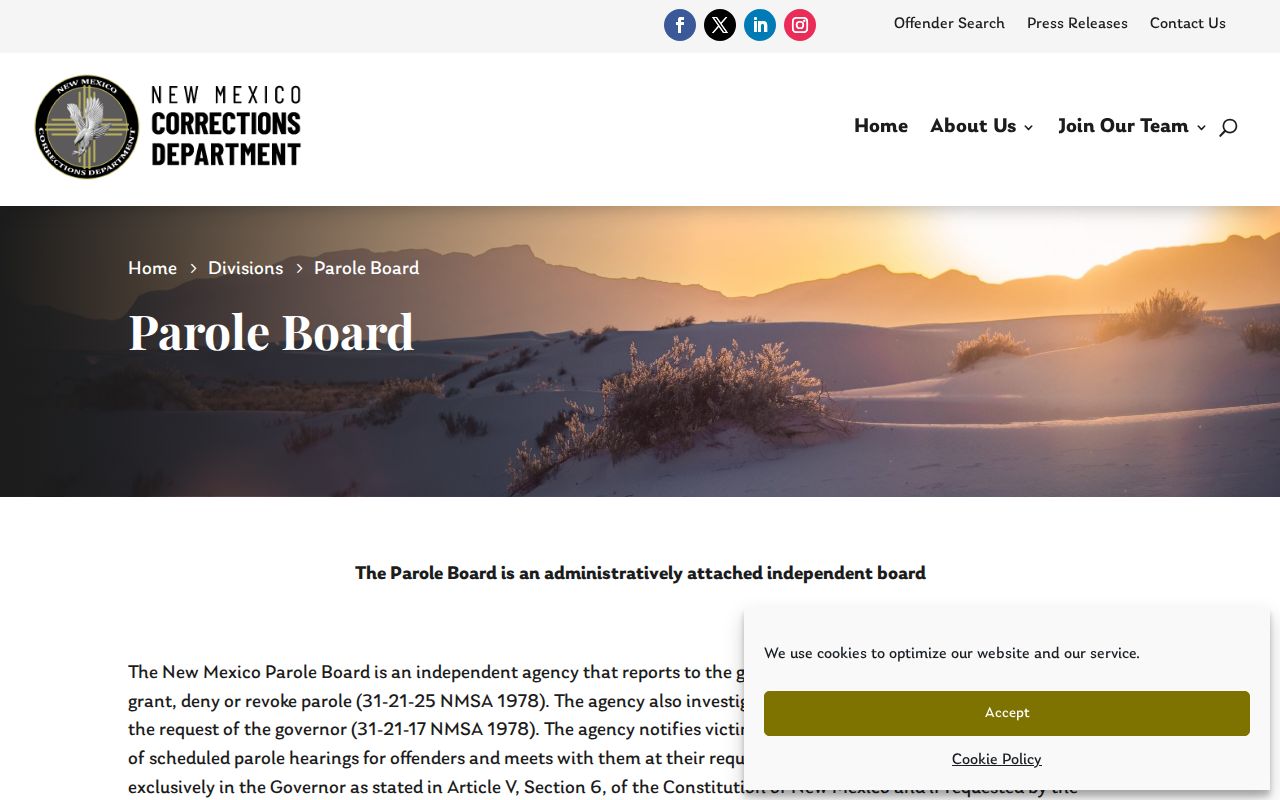New Mexico Parole Board information related to McKinley County registry research