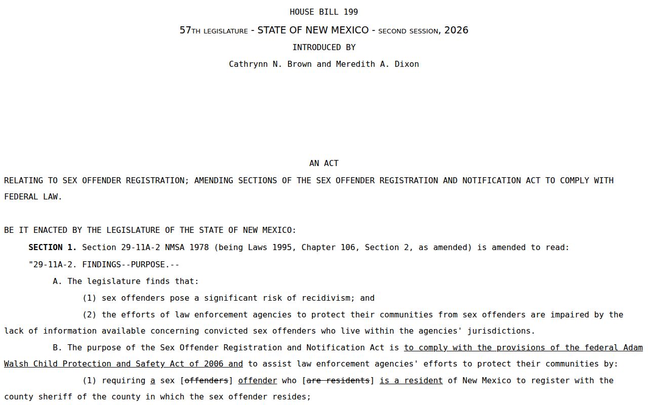 New Mexico registry legislation relevant to McKinley County sex offender checks